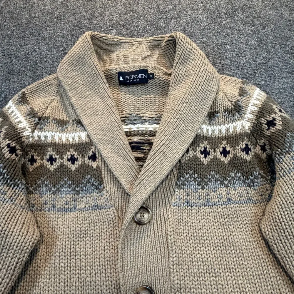 Formen Vintage Mens Medium Nordic Fair Isle Knit Shawl Collar Cardigan Sweater